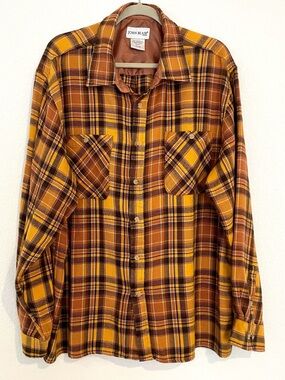 John Blair Men's XL Yellow Brown Plaid Flannel Shirt